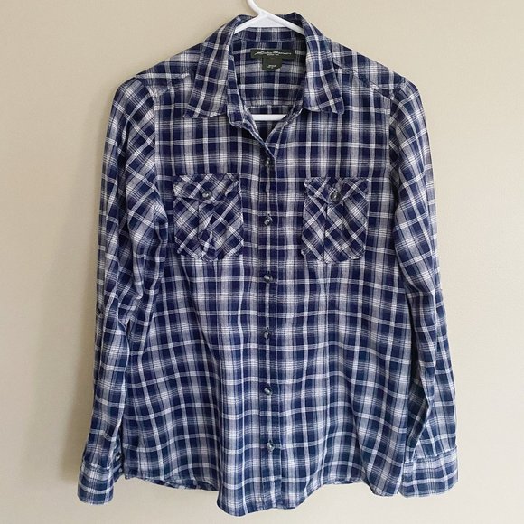 Eddie Bauer Tops - Eddie Bauer blue plaid flannel button down top